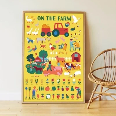 Poster pédagogique A LA FERME + 58 stickers