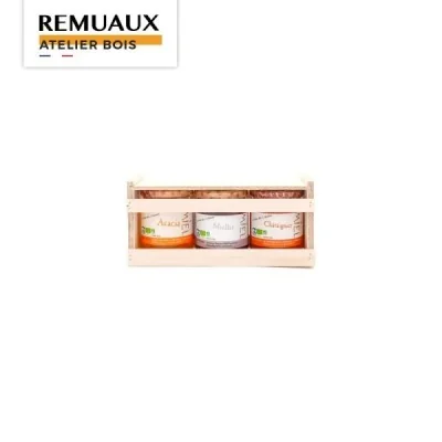 Coffret bois fermé 3 pots 250 grammes Coffret bois fermé 3 pots 250 grammes
