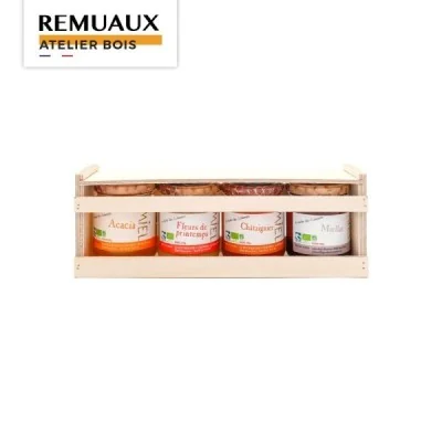 Coffret bois fermé 4 pots 250 grammes Coffret bois fermé 4 pots 250 grammes