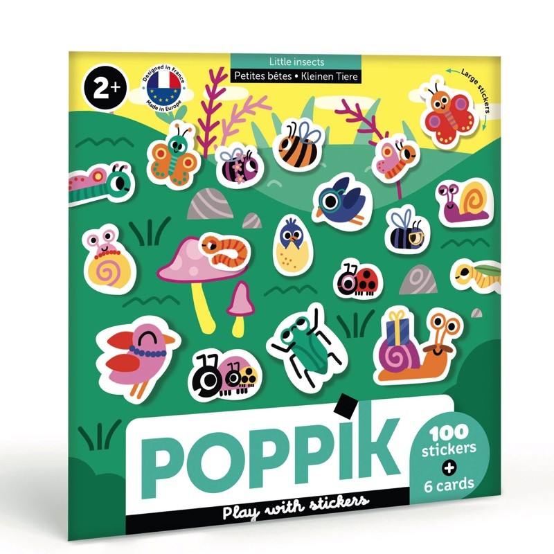 Pochette de 6 cartes et 100 stickers petites bêtes Poppik
