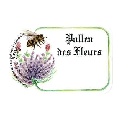 Étiquettes adhésives Pollen 250g - Modèle Fleur et Abeille Étiquettes adhésives Pollen 250g - Modèle Fleur et Abeille