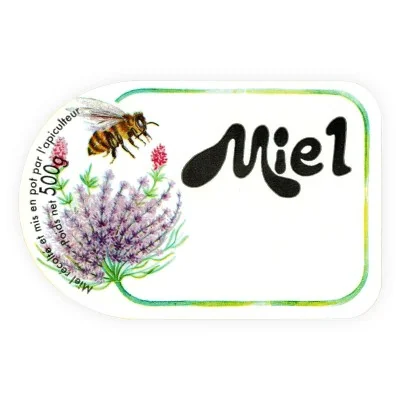 Étiquettes adhésives Miel 500g - Modèle Fleur et Abeille Étiquettes adhésives Miel 500g - Modèle Fleur et Abeille