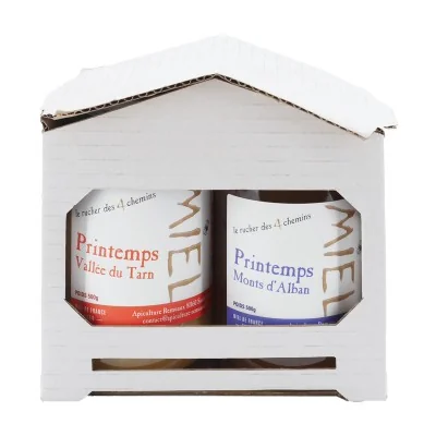 Coffret en carton blanc "Miniruche" pour 2 pots de 500g Coffret en carton blanc "Miniruche" pour 2 pots de 500g