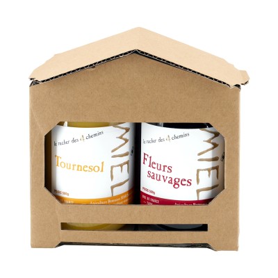 Coffret en carton brun "Miniruche" pour 2 pots de 500g