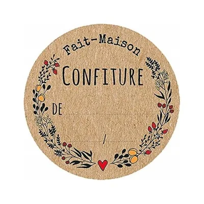 Étiquette confiture «fait maison» pré-imprimée kraft Étiquette confiture «fait maison» pré-imprimée kraft