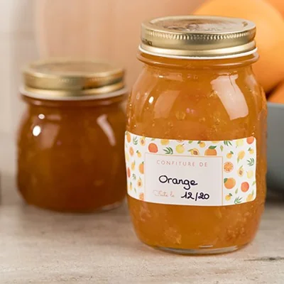 Étiquette confiture «fruits jaunes» sur pot