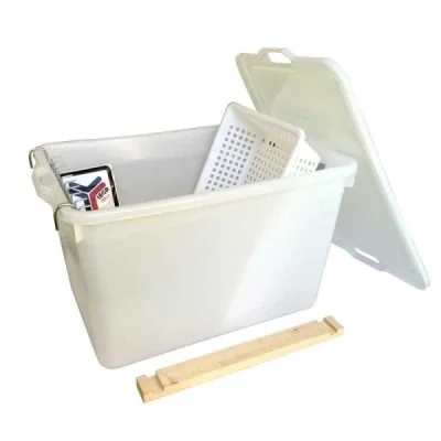 Bac à désoperculer plastique avec stand métal Lega Bac à désoperculer plastique avec stand métal Lega