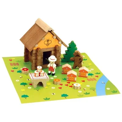 Jeu de construction en bois La Maison du Miel - 50 pièces Jeujura, avec apiculteur et ruches