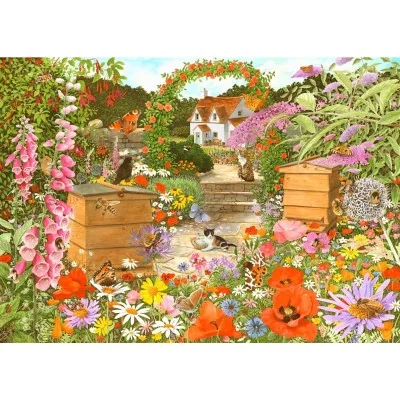 Illustration colorée du puzzle Bee Happy – abeilles, papillons et fleurs Illustration colorée du puzzle Bee Happy – abeilles, papillons et fleurs