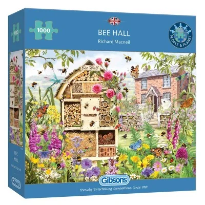 Puzzle 1000 pièces Gibsons Bee Hall – illustration Richard Macneil avec hôtel à insectes