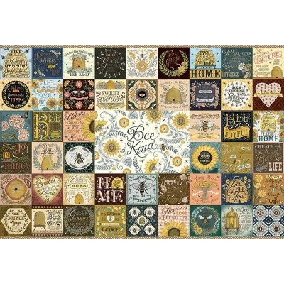 Puzzle 2000 pièces Bee Kind Cobble Hill – collage inspirant autour des abeilles avec citations, ruches et fleurs Puzzle 2000 pièces Bee Kind Cobble Hill – collage inspirant autour des abeilles avec citations, ruches et fleurs