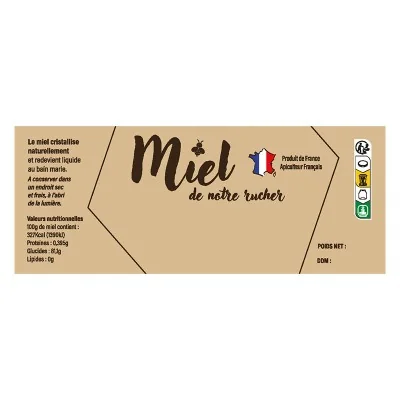 Étiquette miel kraft 154x60 mm – mention “Miel de notre rucher” – lot de 100 étiquettes