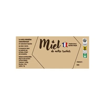Étiquette miel kraft 116x50 mm – “Miel de notre rucher” – lot de 100 étiquettes autocollantes