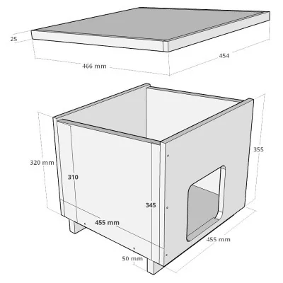 Plan de la niche pour chat avec les dimensions. Plan de la niche pour chat avec les dimensions.
