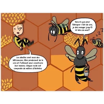 Extrait de "En route chez les abeilles": Les abeilles expliquent comment elles construisent leur ruche et fabriquent la cire. Extrait de "En route chez les abeilles": Les abeilles expliquent comment elles construisent leur ruche et fabriquent la cire.