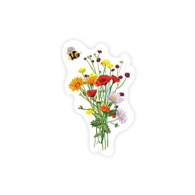 Autocollant bouquet de fleurs et abeille - sticker décoratif coloré représentant la nature et la pollinisation.