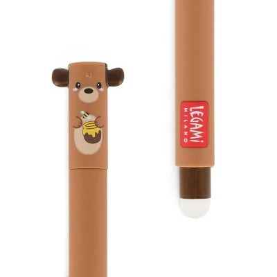 Détail stylo ours Legami : capuchon ourson avec pot de miel et embout gomme thermique. Détail stylo ours Legami : capuchon ourson avec pot de miel et embout gomme thermique.
