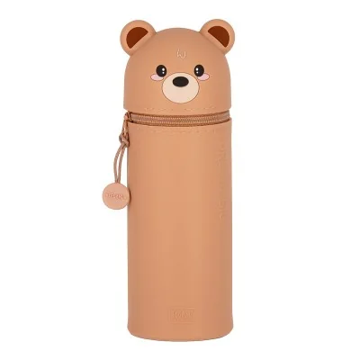 Trousse ours Legami 2-en-1 - trousse et pot à crayons en silicone souple, visage d’ourson adorable.