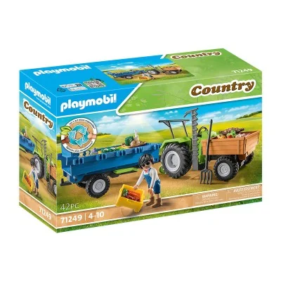 Boîte du set Playmobil Tracteur avec remorque 71249 - collection Country, jeu durable sur le thème de la ferme.