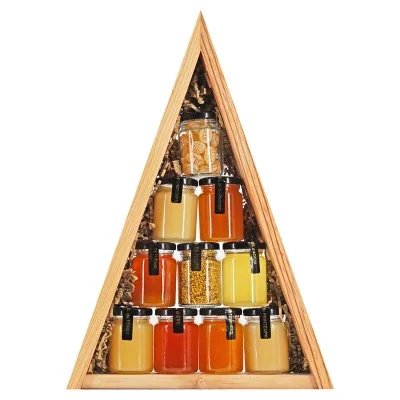 Coffret pyramide bois avec 10 pots de produits apicoles bio Apiculture Remuaux