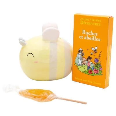 Coffret pour enfant avec tirelire abeille, jeu éducatif et sucette au miel