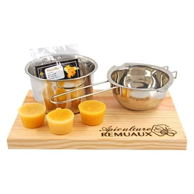 Coffret création cire d’abeille avec bain-marie inox, moule silicone abeille et cire naturelle - Apiculture Remuaux