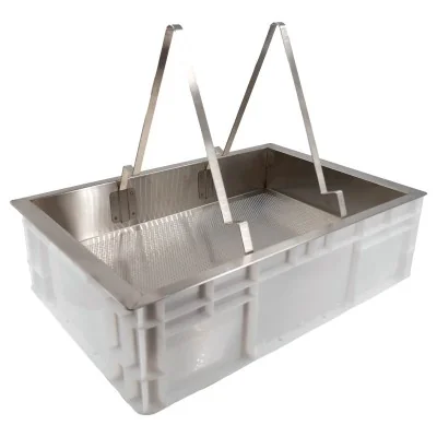 Set à désoperculer apicole avec bac plastique, bac inox et support cadre Set à désoperculer apicole avec bac plastique, bac inox et support cadre