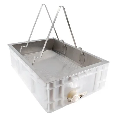 Bac à désoperculer avec robinet et bac inox pour récupération du miel Bac à désoperculer avec robinet et bac inox pour récupération du miel