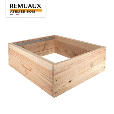 Hausse Dadant 9 cadres mi-bois en bois avec crémaillères et bande intercadre