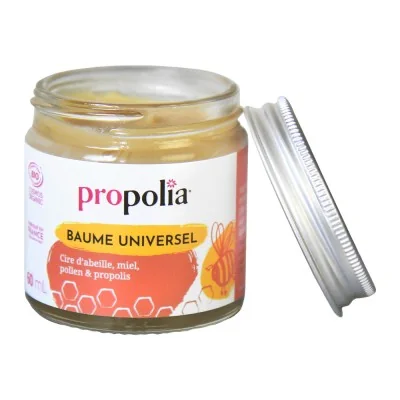 Pot ouvert - Baume universel BIO - Miel, propolis, pollen & cire d'abeille - Propolia