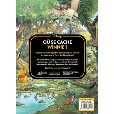 Quatrième de couverture du livre Où se cache Winnie ?, cherche et trouve Disney dans la Forêt des Rêves Bleus