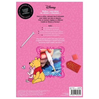 Dos du coffret Kit diamond painting Winnie l’ourson Disney avec contenu complet pour réaliser une toile à diamants