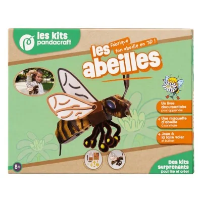 Face avant du Kit Pandacraft Les abeilles, coffret créatif pour fabriquer une maquette 3D d’abeille