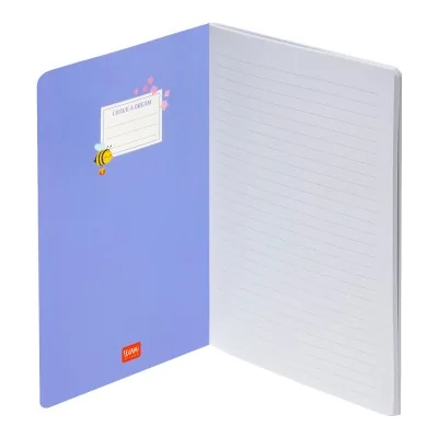 Intérieur du cahier ligné A5 abeille Legami avec pages blanches lignées en papier épais 100 g/m²