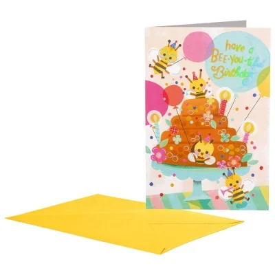Carte d’anniversaire abeille Legami Bee Cake avec enveloppe colorée, motif gâteau et abeilles festives