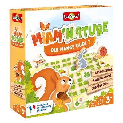 Boîte du jeu Miam’Nature - Qui mange quoi ? de Bioviva, jeu coopératif sur l’alimentation des animaux dès 3 ans