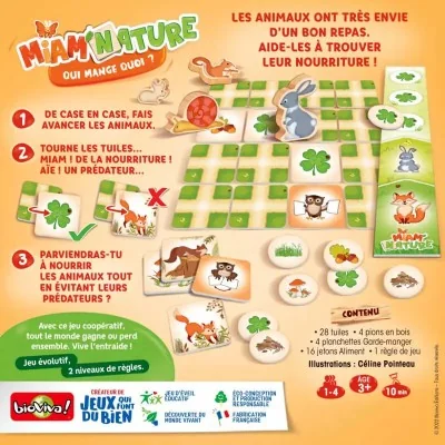 Présentation des règles de Miam’Nature – Qui mange quoi ?, jeu éducatif sur les animaux, leur nourriture et leurs prédateurs