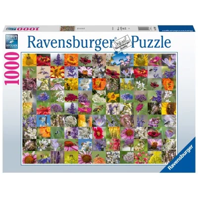Boîte du puzzle 99 abeilles Ravensburger 1000 pièces, collage coloré d’abeilles sur des fleurs