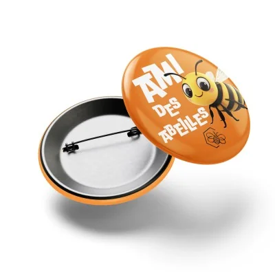 Badge Ami des abeilles Ø35 mm, badge orange pour soutenir les abeilles et la biodiversité.