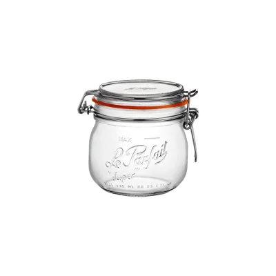 Bocal Le Parfait Super 500 ml Ø85 en verre avec joint orange et fermeture mécanique inox