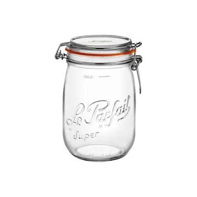 Bocal Le Parfait Super 1 litre Ø85 avec joint orange et fermeture métallique inox