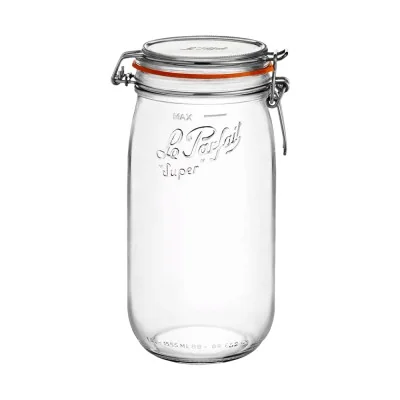 Grand bocal Le Parfait Super 1,5 litre Ø85 en verre avec fermeture mécanique et joint orange