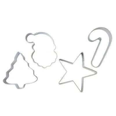 Quatre emporte-pièces de Noël en inox : sapin, Père Noël, étoile et sucre d'orge