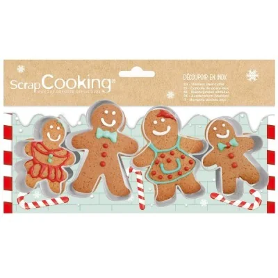 Lot de quatre emporte-pièces bonhommes en pain d'épices ScrapCooking emballé