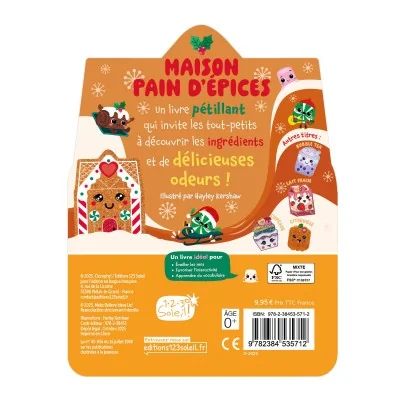 Quatrième de couverture du livre à odeurs Maison pain d’épices – 1, 2, 3 Soleil !