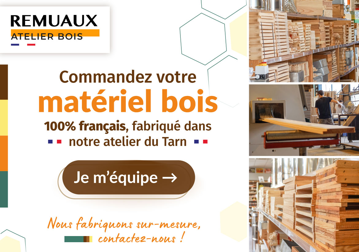 Equipez vos ruchers avec notre matériel bois 100% français, fabriqué dans notre menuiserie du Tarn.