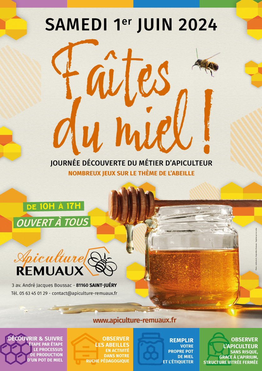 Affiche de la Faîtes du miel 2024 chez Apiculture Remuaux