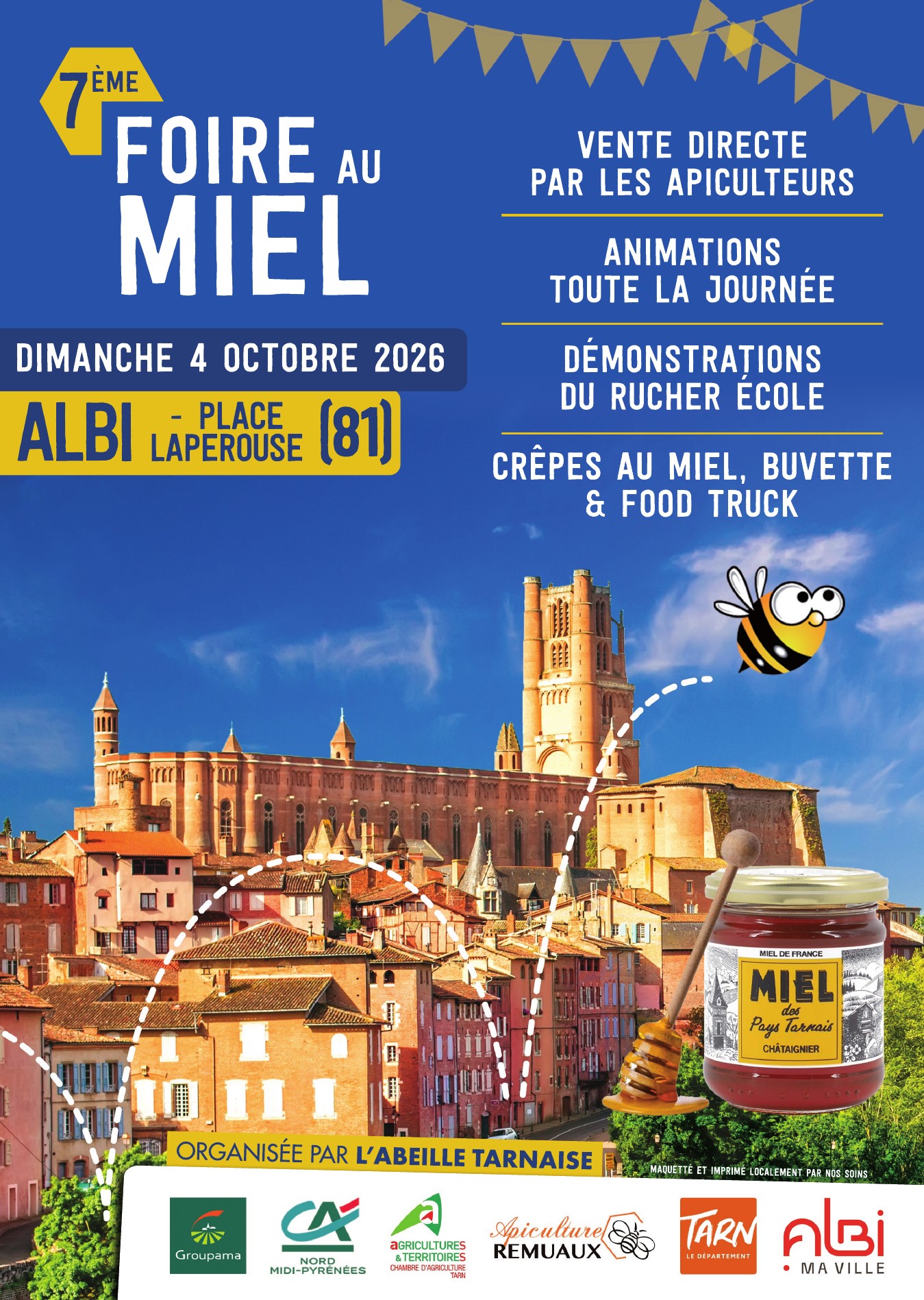 Affiche de la 7e Foire au miel d’Albi le dimanche 4 octobre 2026 place Lapérouse