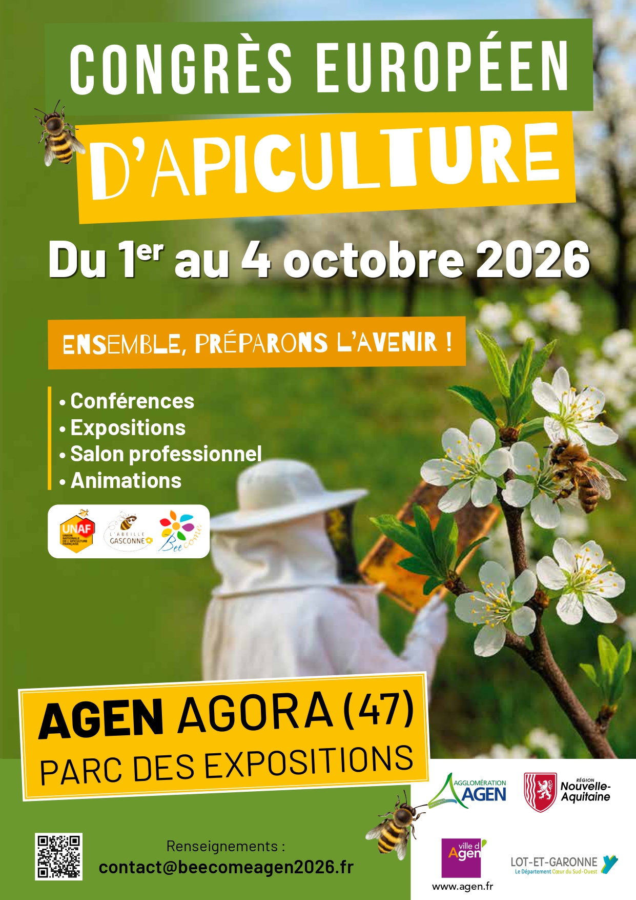 Affiche officielle du Congrès Européen de l’Apiculture à Agen du 1er au 4 octobre 2026